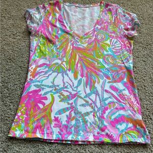 LILLY PULITZER Scuba To Cuba Resort White Michele Short Sleeve V Neck Top Med